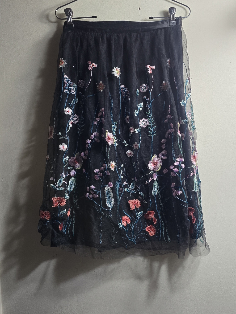 H&M Black Floral Embroidered Tulle Skirt